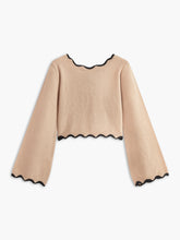 Contrast Wave Trim Bow Sweater